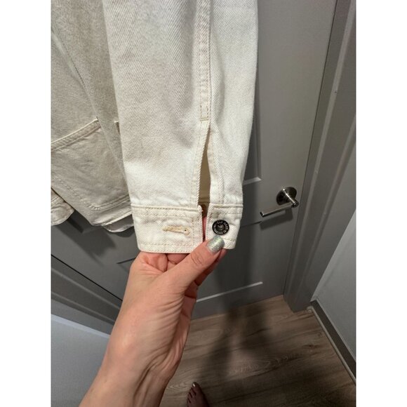 Old Navy Cream Jacket Women's S/M Denim Workwear Shacket Barn Chore Workwear - Picture 7 of 8